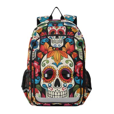 ALAZA Sugar Skull Floral Day Of Dead Laptop Backpack Purse for Women Men Travel Bag Casual Daypack w/Compartment & Multiple Pockets