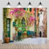 chnywork 5x4ft France Medieval Street Backdrop France Spring Street Coffee Shop Flowers Blooms Retro Village Old House Background Europe French Travel Party Decor Photo Booth Props Wallpaper view 1