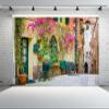 chnywork 5x4ft France Medieval Street Backdrop France Spring Street Coffee Shop Flowers Blooms Retro Village Old House Background Europe French Travel Party Decor Photo Booth Props Wallpaper view 2