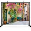 chnywork 5x4ft France Medieval Street Backdrop France Spring Street Coffee Shop Flowers Blooms Retro Village Old House Background Europe French Travel Party Decor Photo Booth Props Wallpaper view 3