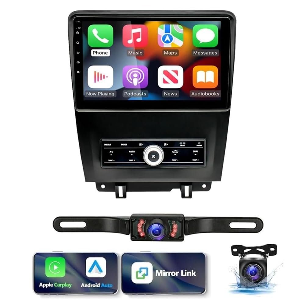 10.1 Android 13 Car Stereo Radio for Ford Mustang 2010 2011 2012 2013 2014 Touch Double Din Car Radio Stereo Car with Wireless Carplay/Android Auto GPS Navigation BT WiFi Camera [2+ 32G] (Manual AC)