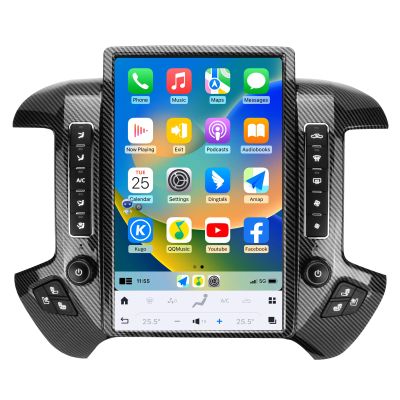 Qualcomm Car Radio for Chevrolet Silverado GMC Sierra 2014-2019 Stereo Replacement Head Unit 14.4 Inch 2K IPS Touch Screen Tesla Style Carplay Android Auto GPS OEM 8 Inch (Carbon Fibre)