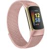 MVSSAT Metal Bands Compatible with Fitbit Charge 5 Bands for Women Men, Adjustable Stainless Steel Magnetic Lock Breathable Mesh Wristband Strap (Pink), Medium view 1