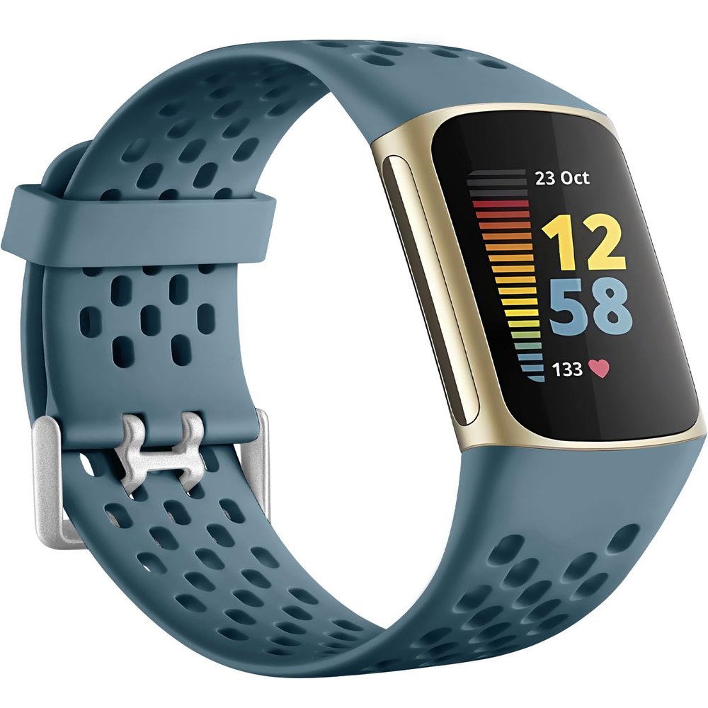 Getino Compatible Fitbit Charge Bands - Breathable Sport Strap for Women & Men, Adjustable Wristbands for Fitbit Charge 5/6, Steel Blue