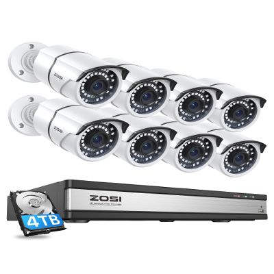 ZOSI 16CH 4K PoE Security Cameras System, 8MP 16 Channel NVR with 4TB Hard Drive, 8pcs 5MP PoE Cameras, Remote Access