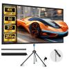 Projector Screen with Stand 80 inch Indoor Outdoor Projector Screen 16:9, 4K HD PVC Projector Screen with 1.5 Gain, projector screen for Backyard Theater and Wall Hanging 2IN1 with Carry Bag, Ground view 1
