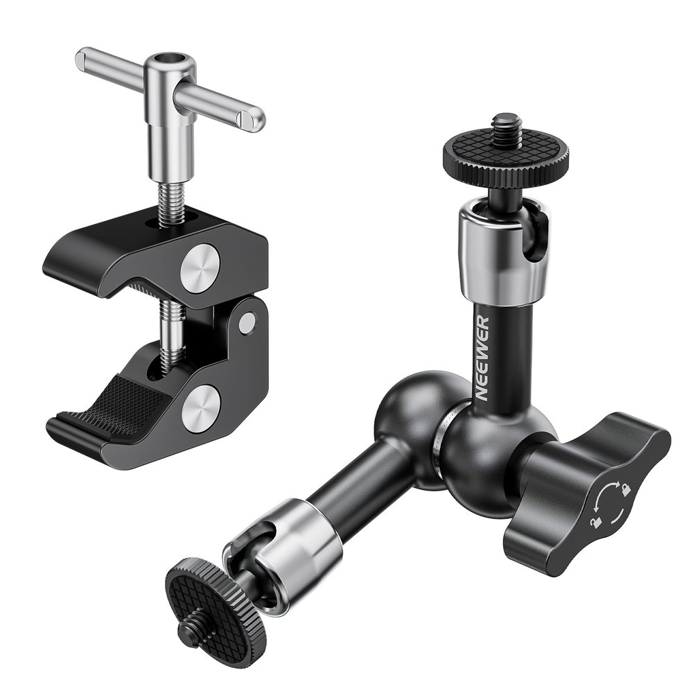 NEEWER 6"/15cm Adjustable Magic Arm with Super Clamp, 1/4" & 3/8" Threads, 1/4" Screws for Flash/LED Light/Microphone/Monitor, Compatible with SmallRig Camera Cage, Max Load: 4.4lb/2kg, ST15C