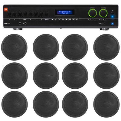 Audiosavings Bundle: (1) JBL VMA2120 2-Ch. Commercial/Restaurant 120W 70V Bluetooth Amplifier Bundle with (12) Rockville CCL6T Black 70V 6" Commercial Ceiling Speakers 4 Restaurant/Office (13 Items)