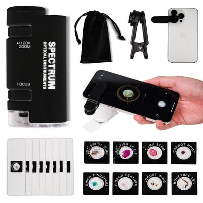 Spectrum Optical Instruments EasyMicro LED Lighted Pocket Microscope 60-120X Magnification Black Color