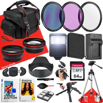 58mm Accessory Bundle for Canon EOS Rebel SL1 + Wide Angle and Telephoto Lens + Battery + 64GB Memory Card + Battery Charger + Filters + More (22pc Bundle)