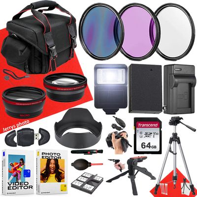 58mm Accessory Bundle for Canon EOS Rebel: T8i, T7i, T6i, T6s, SL3, SL2; 77D, R8 + Wide Angle and Telephoto Lens + Battery + 64GB Memory Card + Battery Charger + Filters + More (22pc Bundle)
