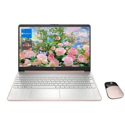 HP Portable Laptop, 15.6" HD Anti-Glare Display, AMD Ryzen 3 3250U, 32GB RAM, 1TB PCIe SSD, Student and Business, Webcam, Fingerprint Reader, Wi-Fi, Windows 11 Home, Rose Gold, Wireless Mouse