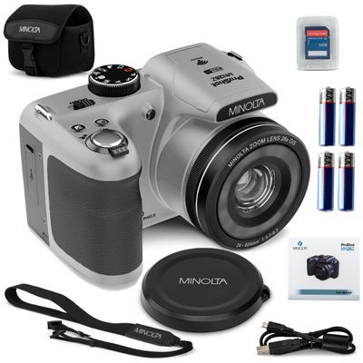 Minolta ProShot 20MP Camera  26x Optical Zoom Lens, 1080p HD Video, WiFi, 3-inch LCD Screen, Image Stabilization, Face Detection, Scene Modes, Compact Point & Shoot, 32GB Card (Silver)