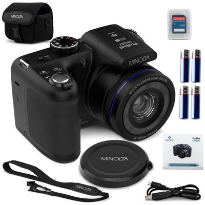 Minolta ProShot 20MP Camera  26x Optical Zoom Lens, 1080p HD Video, WiFi, 3-inch LCD Screen, Image Stabilization, Face Detection, Scene Modes, Compact Point & Shoot, 32GB Card (Black)