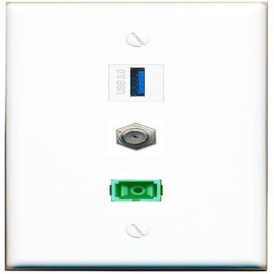RiteAV - Coax SC-APC Singlemode Simplex USB-3 Wall Plate Flat White