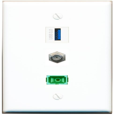 RiteAV - Coax SC-APC Singlemode Simplex USB-3 Wall Plate Flat White