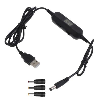 Kcjhagbd USB 5V to 1.5V 3V 4.5V 6V 7.5V 9V 12V 2.5mm/3.5mm/4.0mm/5.5mm Adjustable Voltage Cable with LED Dislpay for Toy Games USB 5v to 12v Converter Step Up Voltage Converter Power Cable
