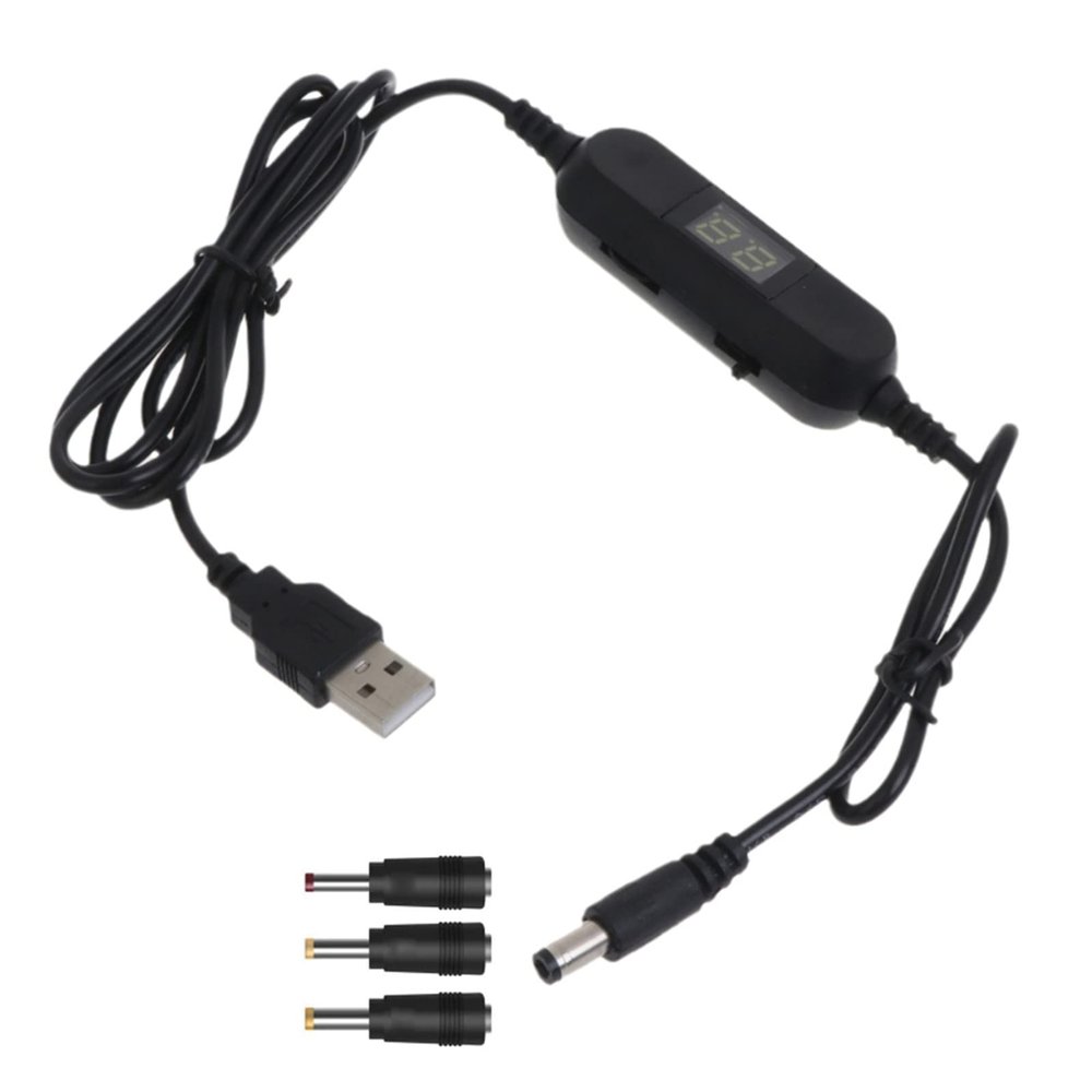 Kcjhagbd USB 5V to 1.5V 3V 4.5V 6V 7.5V 9V 12V 2.5mm/3.5mm/4.0mm/5.5mm Adjustable Voltage Cable with LED Dislpay for Toy Games USB 5v to 12v Converter Step Up Voltage Converter Power Cable