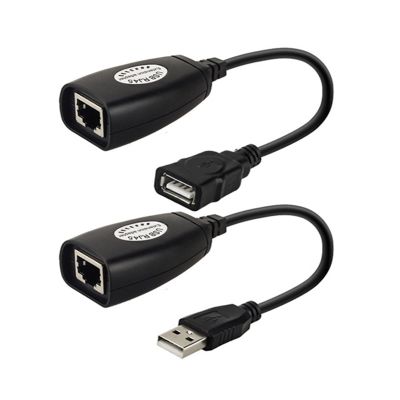 BEIDUOYANG 1 Pair USB to RJ45 LAN Ethernet Extension Cable Adapter 50M Distance Extender Converter Over Cat5E/6 Cord Computer Ethernet Extender Adapterethernet Cord USB Over Cat5e, black