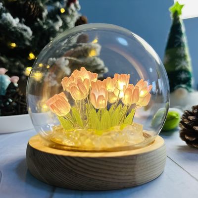 LOGAZOO Mothers Day Gifts for Mom Tulip Lamp with Glass Dome, 20 LED Flower Night Light, Gift for Mom from Daughter Son, Birthday Christmas Holiday Gifts for Women, Bedroom Desk Decor