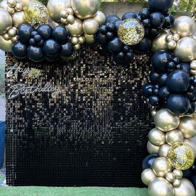 Black Shimmer Wall Panels Backdrop Decoration, 12 * 12 inch Sequin Square Shimmer Decor for Balloon Garland Arch Kit Halloween Birthday Party Supplies