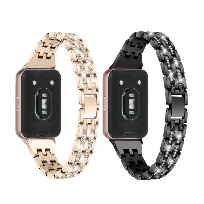 [2-PACK]Compatible with Samsung Galaxy fit 3 Band, 5 Beads in 2 Rows, Rhinestone Diamond Stainless Metal Strap for Samsung Galaxy fit 3 for Women (2PackA)