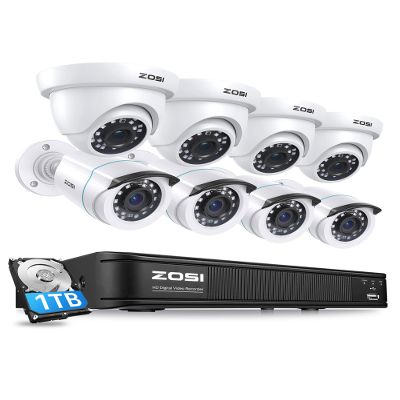 ZOSI 3K Lite Home Security Camera System with AI Human Vehicle Detection, H.265+ 8CH CCTV DVR, 8 x 1080p Wired Outdoor Indoor Bullet Dome Cameras, Remote Access, Alert Push (1TB HDD)