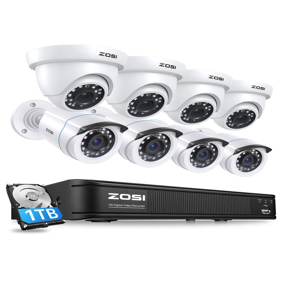 ZOSI 3K Lite Home Security Camera System with AI Human Vehicle Detection, H.265+ 8CH CCTV DVR, 8 x 1080p Wired Outdoor Indoor Bullet Dome Cameras, Remote Access, Alert Push (1TB HDD)