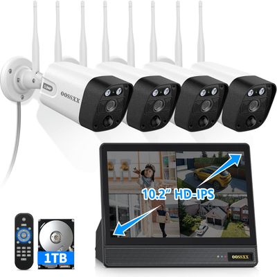 OOSSXX (IPS Monitor) 2-Antennas Enchance Outdoor Security Camera System Wireless with Monitor WiFi Home Surveillance System 5.0MP Video Surveillance, IP67 Dustproof Waterproof