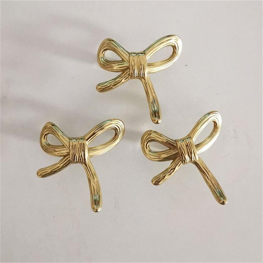 LEIXIUSM Bowknot Shape Drawer Handle Full Copper Wine Cabinet Wardrobe Cabinet Knobs Jewelry Box Storage Box Door Handle Pulls 1Pcs, Gold
