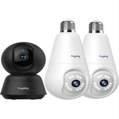 Hugolog 3K Indoor Camera+2K Light Bulb Security Cameras Wireless Outdoor - 2.4GHz Cameras for Home Security Indoor with AI Motion Detection,Starlight Color Night Vision, 360Auto Tracking