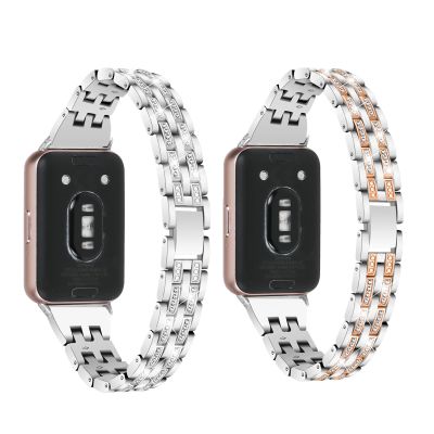 [2-PACK]Compatible with Samsung Galaxy fit 3 Band, 5 Beads in 2 Rows, Rhinestone Diamond Stainless Metal Strap for Samsung Galaxy fit 3 for Women (2PackH)