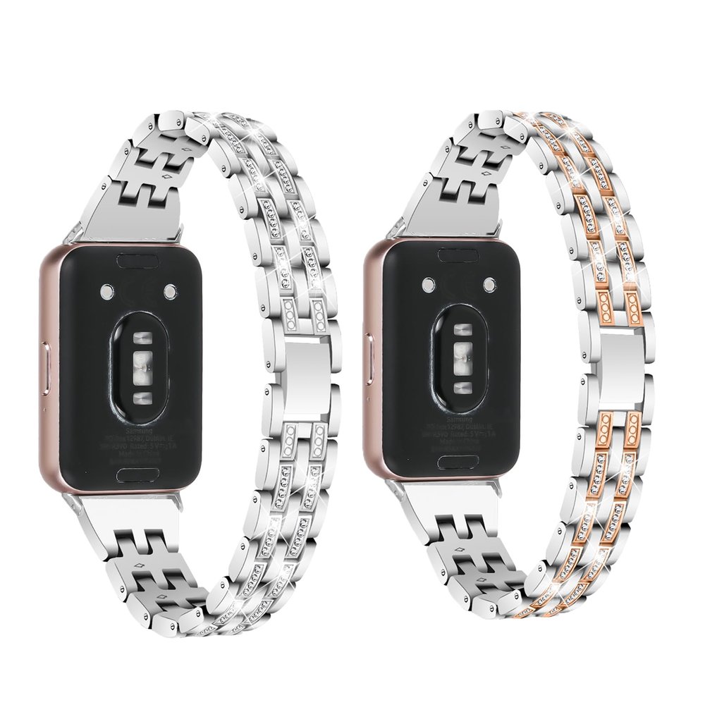 [2-PACK]Compatible with Samsung Galaxy fit 3 Band, 5 Beads in 2 Rows, Rhinestone Diamond Stainless Metal Strap for Samsung Galaxy fit 3 for Women (2PackH)