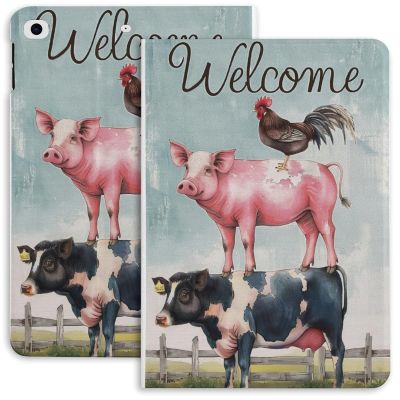 GTABVECT Summer Rooster Pig Cow Case for iPad iPad Mini 5/4/3/2/1(7.9- Inch) iPad Mini 6 (8.3-inch, 2021) with Pencil Holder, Protective Case with Soft TPU Back, Auto Sleep/Wake Cover