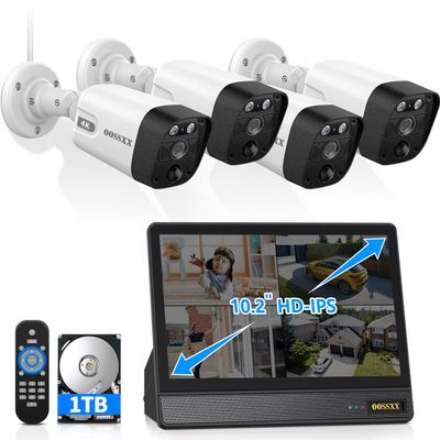 OOSSXX (All-in-One 10.1" IPS 8MP Monitor) 2-Way Audio PoE Outdoor Home Security Camera System Wired Outdoor Video Surveillance IP Cameras System