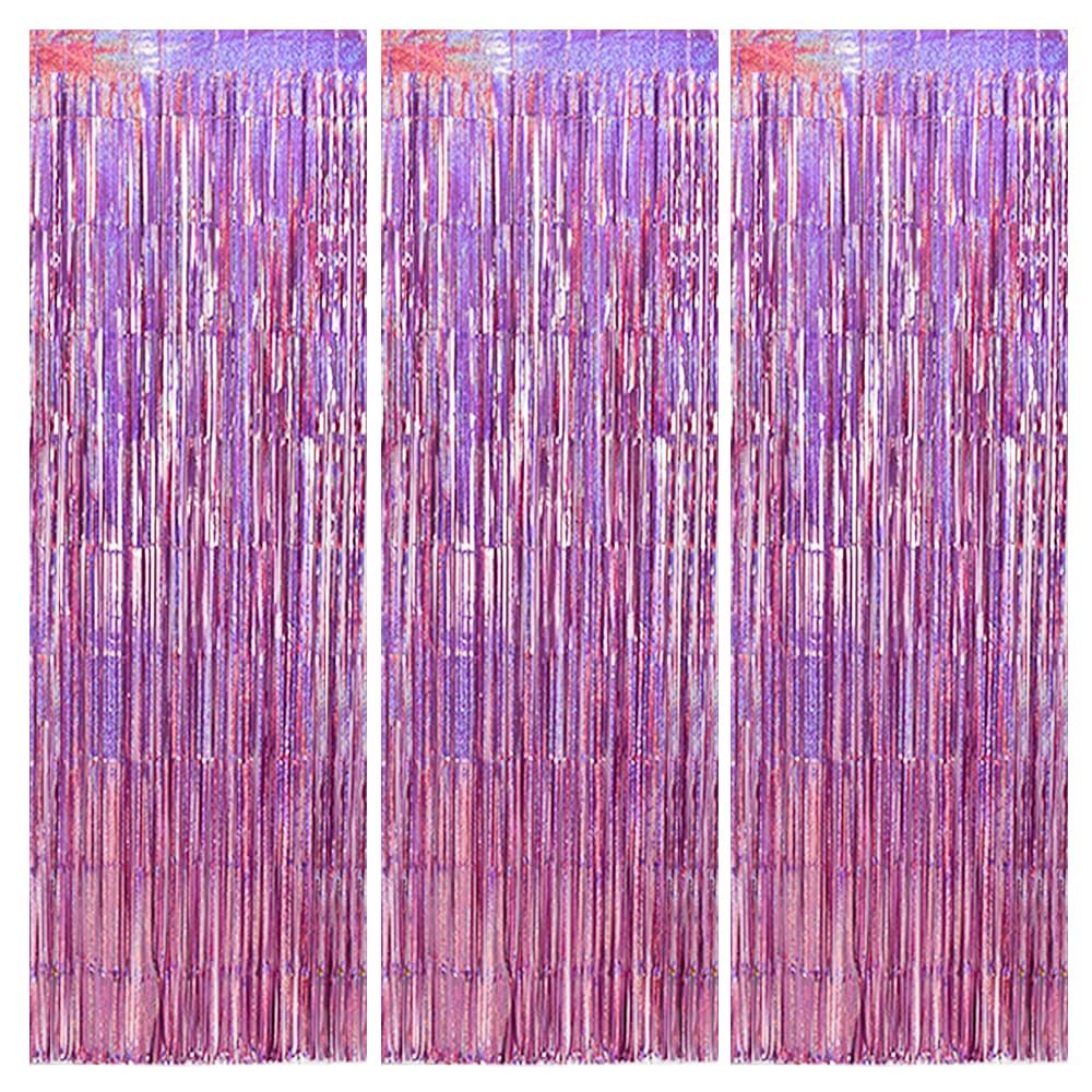 TONIFUL 3Pcs Laser Light Pink Door Streamers,Laser Pink Photo Booth Backdrop Metallic Streamers Pink Foil Fringe Curtains for Birthday,Christmas,New Year,Bachelorette,Grad Party(9.9ft x 6.6ft)
