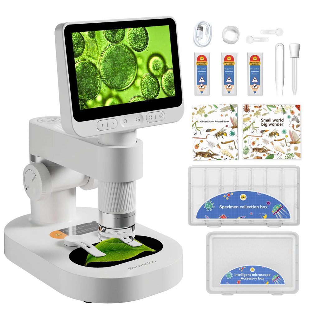 BEAVERLAB Darwin Digital Microscope 1600x, 4.0 Inch Portable Electronic Coin Microscope with 8 Adjustable LED Lights for Adults