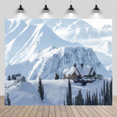 chnywork 5x3ft Skiing Resort Backdrop Winter Snowy Mountains Wooden House Pine Forest Idaho Sun Valley Winter Wonderland Background Ski Sport Holiday Party Decor Photo Props Wallpaper