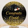 Leyiyi 7.5x7.5ft Gold Congrats Grad Round Backdrop Cover Black Gold Glitter Bokeh Graduation Party Circle BackgroundCongrats Congrats Grad Prom Party Decoration Congratulations Graduates Backdrop view 1