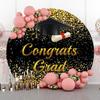 Leyiyi 7.5x7.5ft Gold Congrats Grad Round Backdrop Cover Black Gold Glitter Bokeh Graduation Party Circle BackgroundCongrats Congrats Grad Prom Party Decoration Congratulations Graduates Backdrop view 2