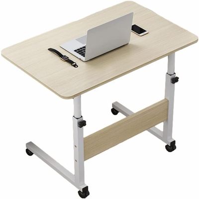 ELEFOCUS Rolling Desk Adjustable Height Office Laptop Table Mobile Sit-Stand Overbed Tray Over Computer Writing with Wheels Cart (Size:60x40cm,Color:Natural)