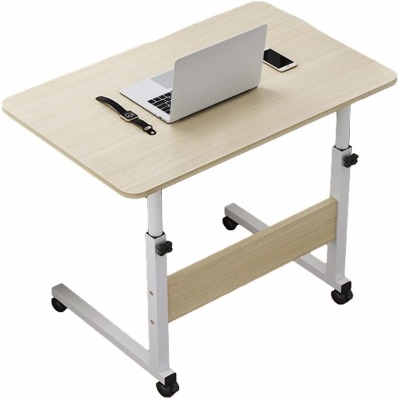ELEFOCUS Rolling Desk Adjustable Height Office Laptop Table Mobile Sit-Stand Overbed Tray Over Computer Writing with Wheels Cart (Size:60x40cm,Color:Natural)