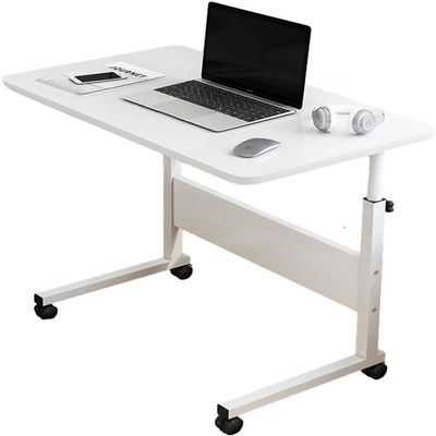 ELEFOCUS Portable Desk for Laptop with Wheels Mobile Computer Adjustable Movable Stand Bed Sofa Workstation Home Office(Size:80x40cm,Color:White)
