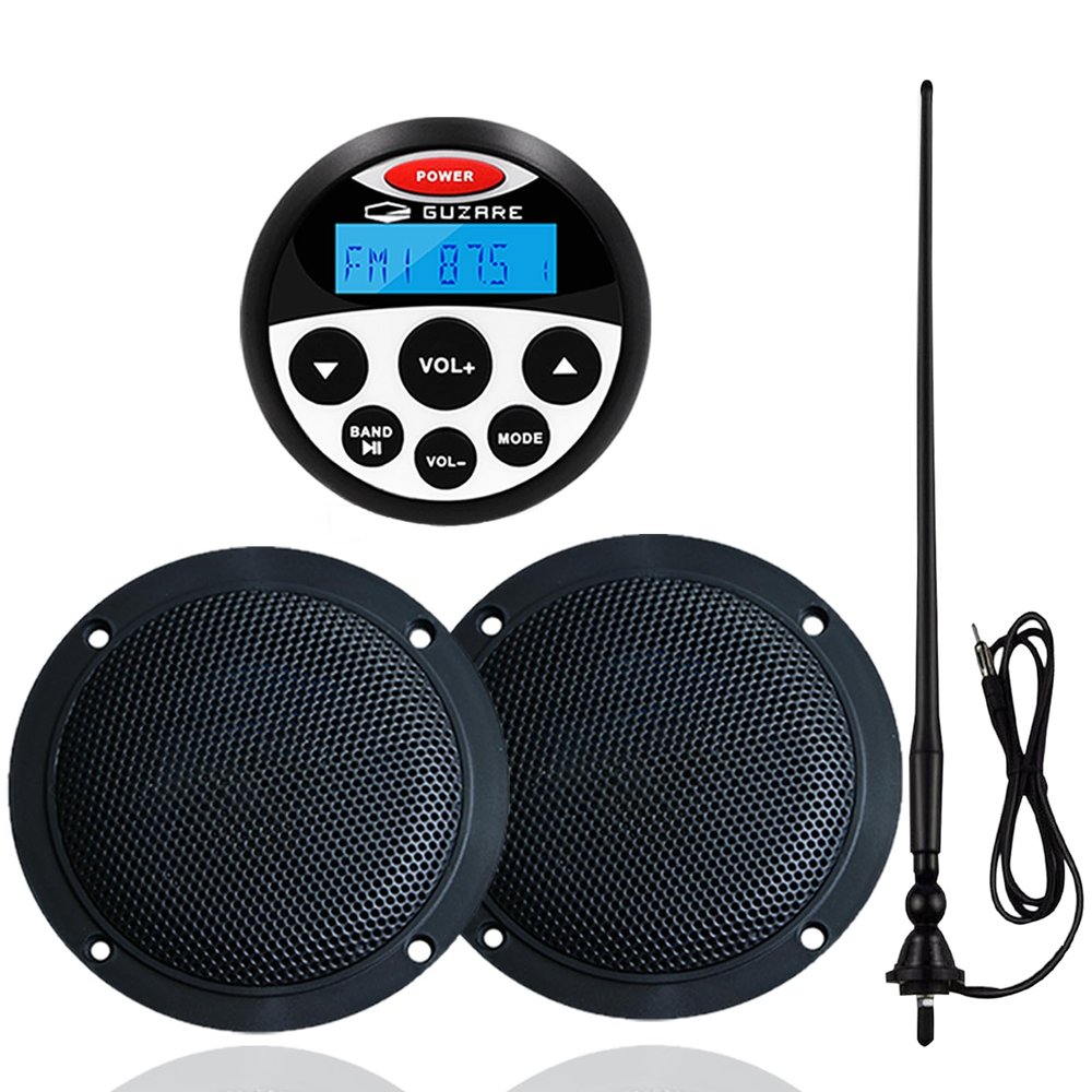 Marine Bluetooth Audio System Package - Waterproof AM FM Marine Radio Receiver with 4 inch Marine Speaker and Antenna HASDA 304.4001.056B (Black)