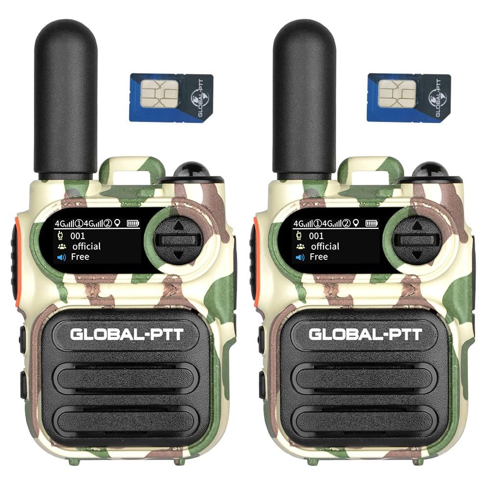 2 pcs global-ptt G388 4G LTE Mini Metal walkie Talkie Long Range Two Way Radio for Adults Work Communication Unlimited Distance Professional intercom 5000 Miles with yearly SIM (2CamouflagewithSIM)