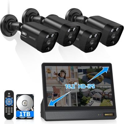(All-in-One 10.1" IPS 8MP Monitor) 2-Way Audio PoE Outdoor Home Security Camera System Wired Outdoor Video Surveillance IP Cameras System