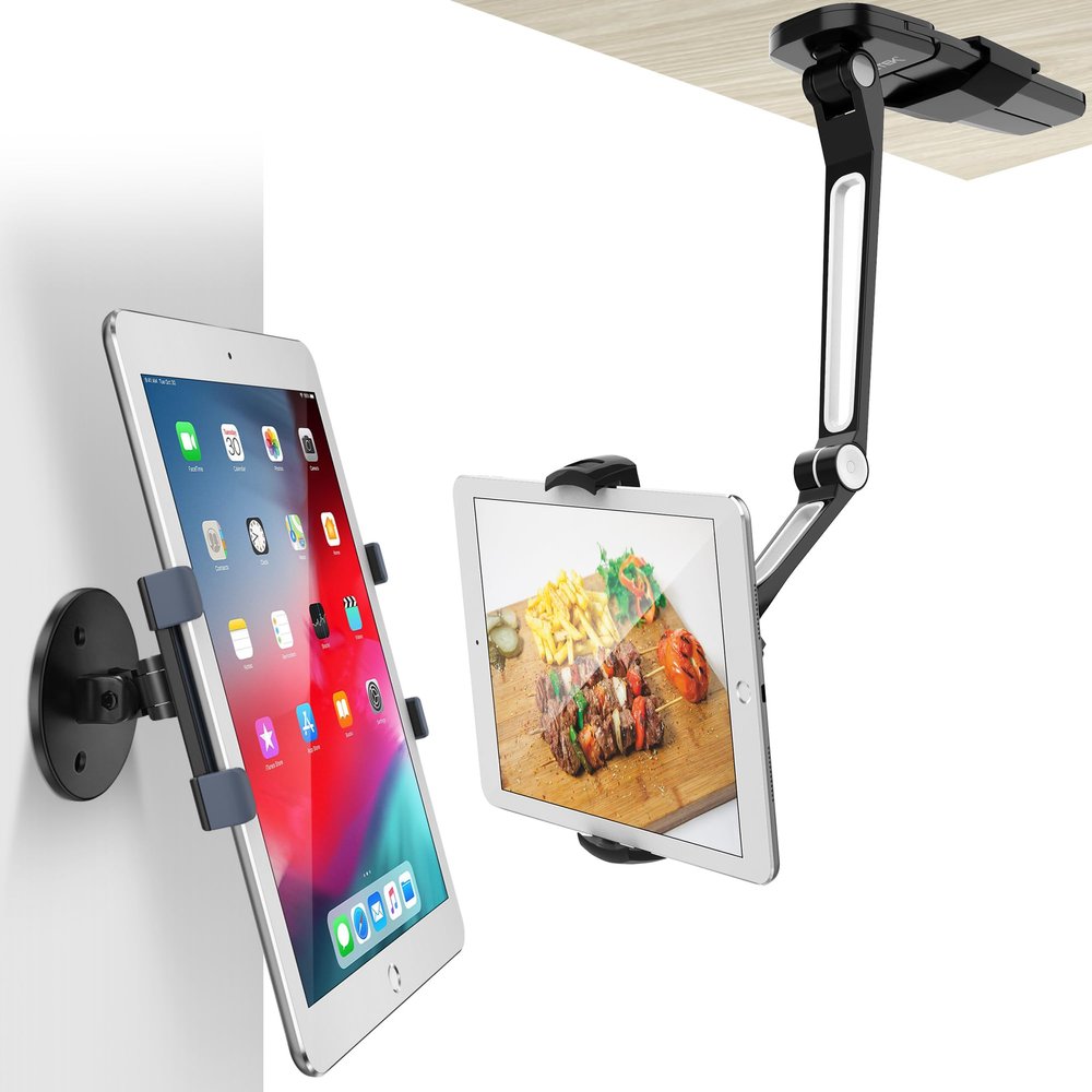 AboveTEK iPad Wall Mount, 3 in 1 Highflex 360 Under Cabinet iPad Mount for Kitchen Bundle with iPad Wall Mount, Swivel 360 Rotating Tablet Holder Two Brackets to Fit 6-13" Tablets