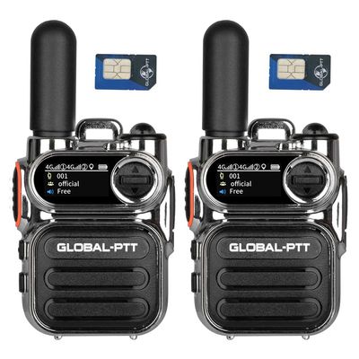 2 pcs global-ptt G388 4G LTE Mini Metal walkie Talkie Long Range Two Way Radio for Adults Work Communication Unlimited Distance Professional intercom 5000 Miles with yearly SIM (2silverwithSIM)