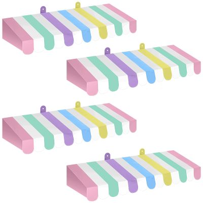 Boao 4 Pack Pastel Circus Awning Decoration Macaron 3D Stripe Cardboard Awning Pastel Wall Decor Colorful Carnival Party Favor for Spring Easter Bakery Ice Cream Truck Bulletin Board