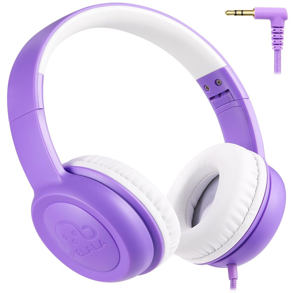 UKELALA C3 Kids Headphones Wired, On-Ear Wired Head Phones for Boys Girls with 3.5mm Jack, Foldable, Adjustable Headband, Child Headphone for School Home Airplane Tablet Purple